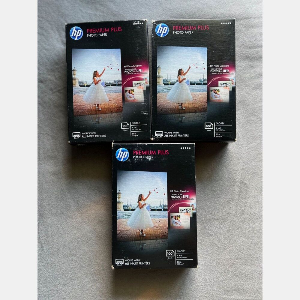 HP Premium Plus Photo Paper Glossy 4x6 – 300 Sheets (Sealed, 3 Packs)